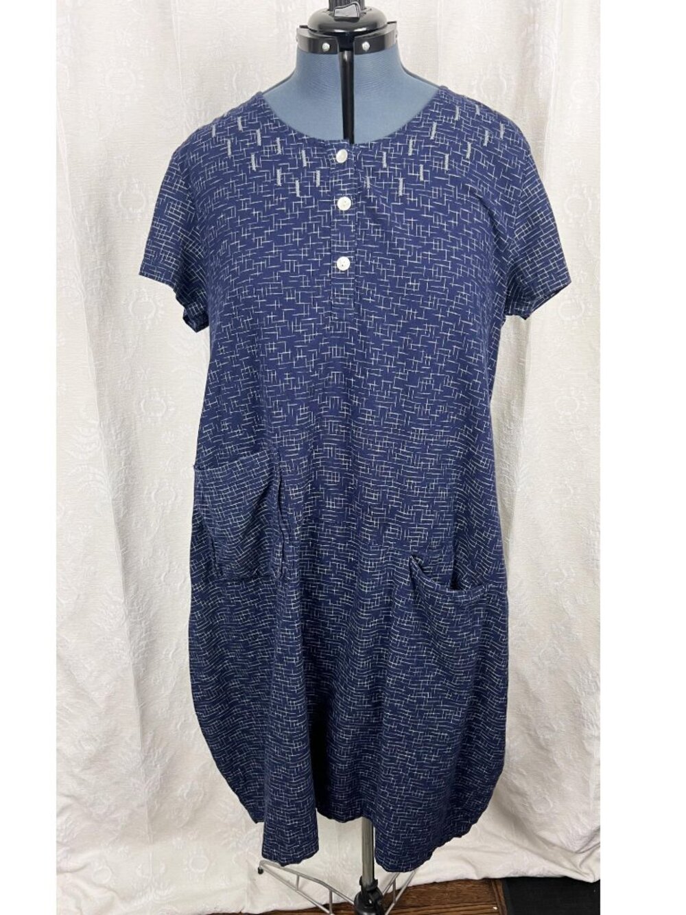 Marketplace India embroidered blue cotton day dress lagenlook relaxed oversized